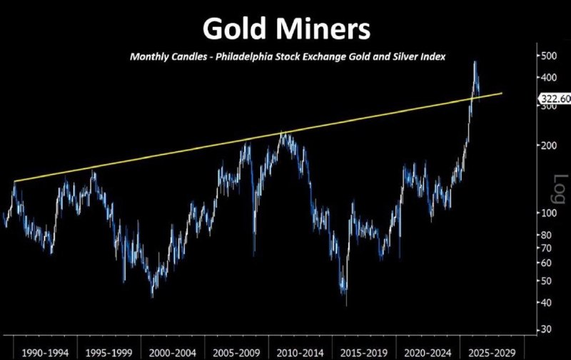 На графике — динамика Philadelphia Stock Exchange Gold and Silver Index (XAU), отражающего котировки акций золотодобывающих компаний («Gold Miners»)